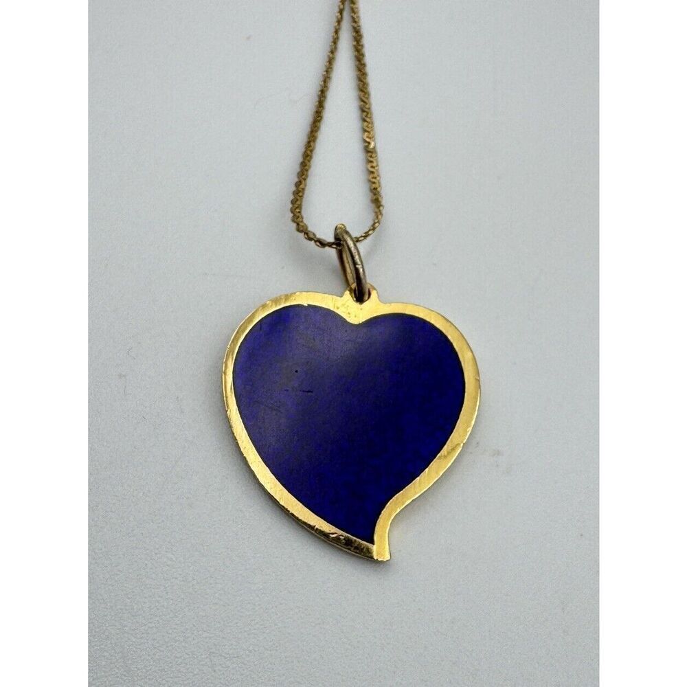 Vintage Goldtone‎ Cloisonne Enamel Floral Butterfly Heart Pendant Necklace 16” - Picture 2 of 8